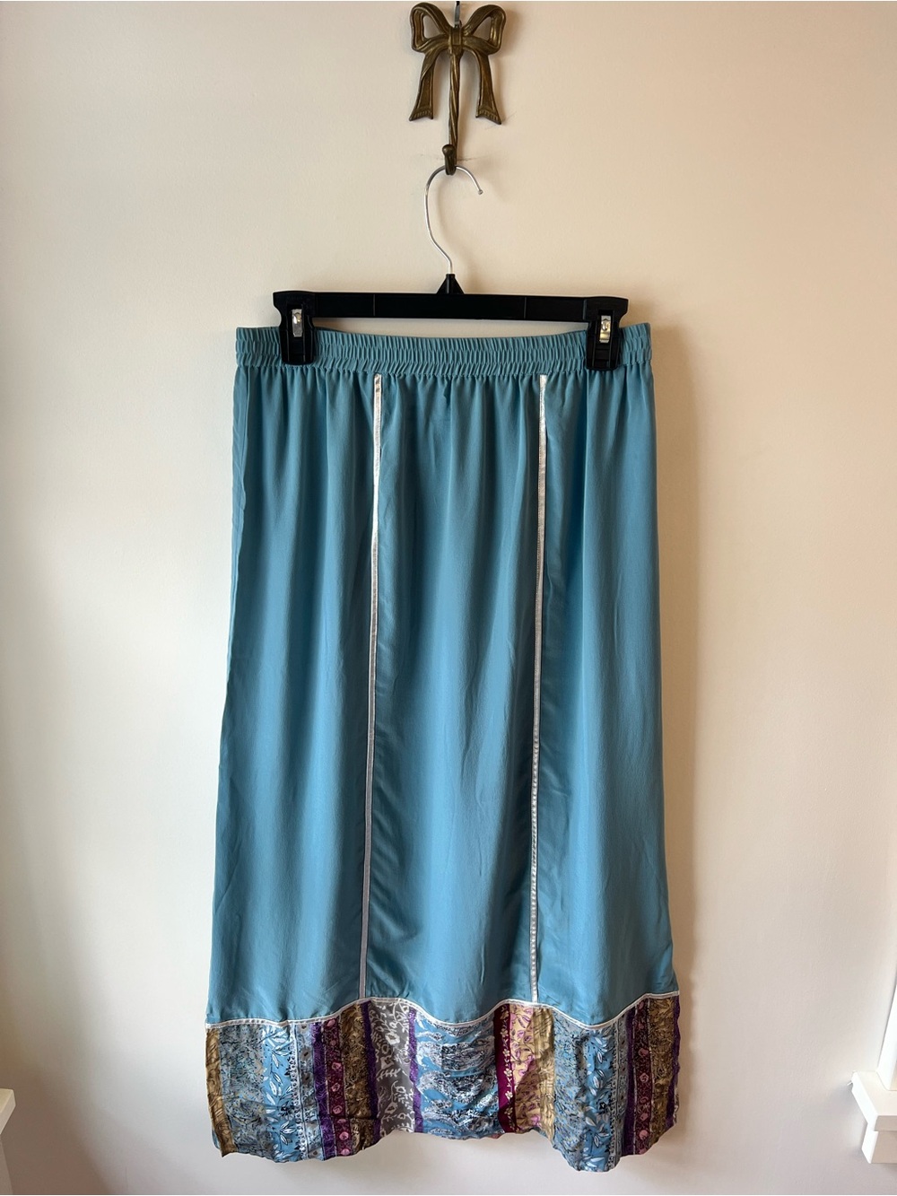 VTG Diane Gilman 100% Silk A-Line Midi Skirt Side Slit Floral Boho Patchwork M